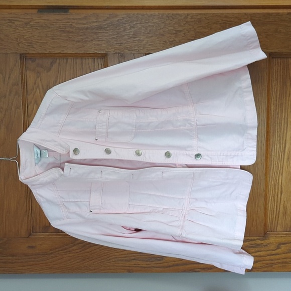 Christopher & Banks Pale Pink Peplum Button Down 100% Cotton Jacket Size X - Picture 2 of 9